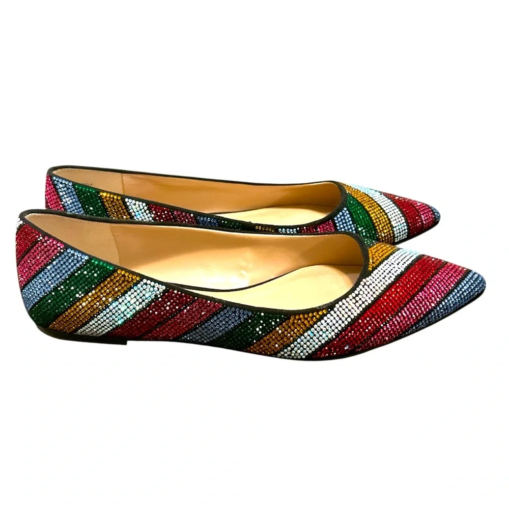 Pointed Toe Slip Flat Multicolor Rhinestone Size 8M
